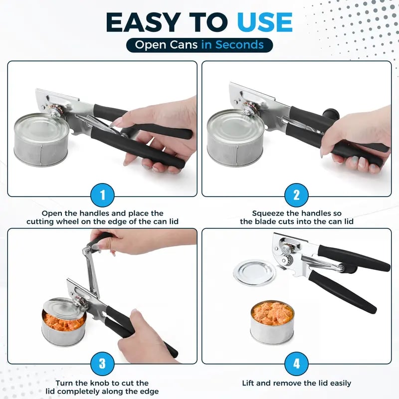 Manual Crank Can Opener - Heavy-Duty Stainless Steel Kitchen Utensil