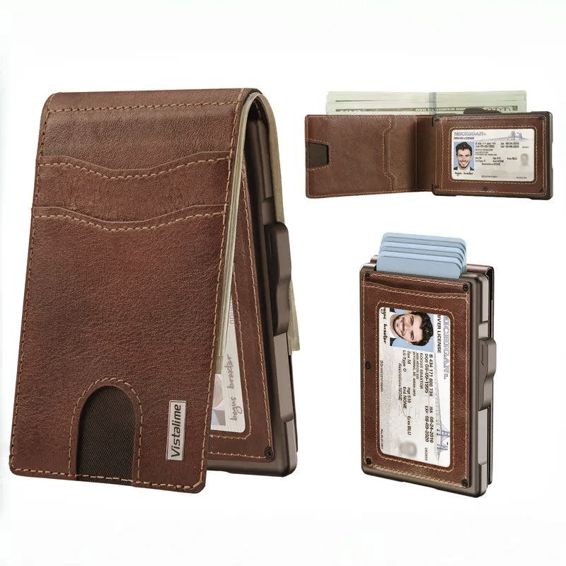 Men’s Minimalist Pop-Up Wallet, RFID Blocking Aluminum Slim Bifold.