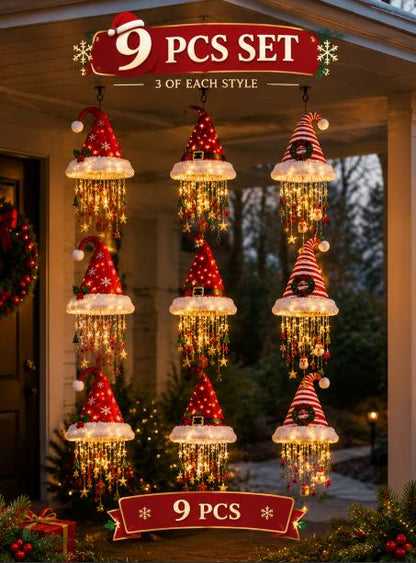 🎅 Lighted Santa Hat Hanging Chandelier 🎄 | 3 Styles Warm LED Christmas String Light | Indoor Outdoor Porch Holiday Decor Gift