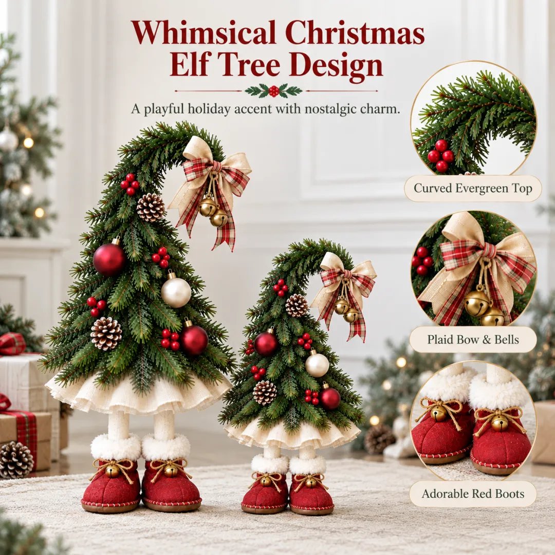 🎉 Whimsical Christmas Elf Tree Decor – Playful Holiday Ornament Set ✨