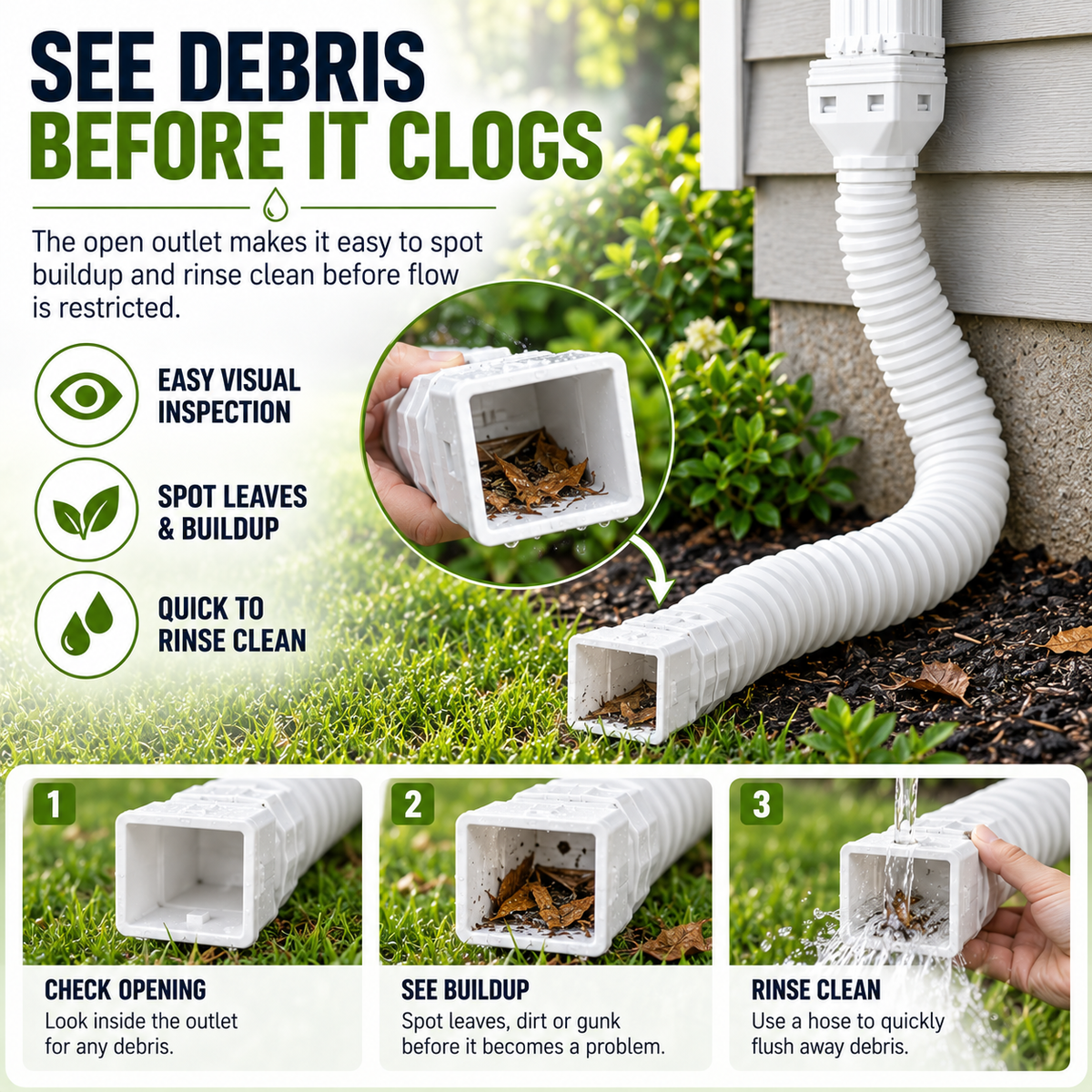 Flexible Rain Gutter Downspout Extension Kit  – Adjustable 22"-63" Drain Pipe with Leaf Filter for Foundation Protection