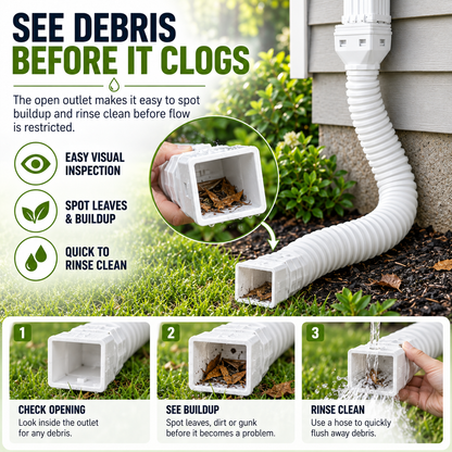 Flexible Rain Gutter Downspout Extension Kit  – Adjustable 22"-63" Drain Pipe with Leaf Filter for Foundation Protection
