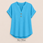 2026 Hot Style Women’s V-Neck Henley Top – Casual Loose Short Sleeve Dressy Blouse & Basic Tee