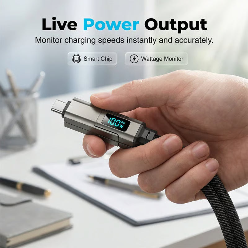 🔌 4-in-1 Digital Display Keychain Charging Cable — Power Anytime, Anywhere