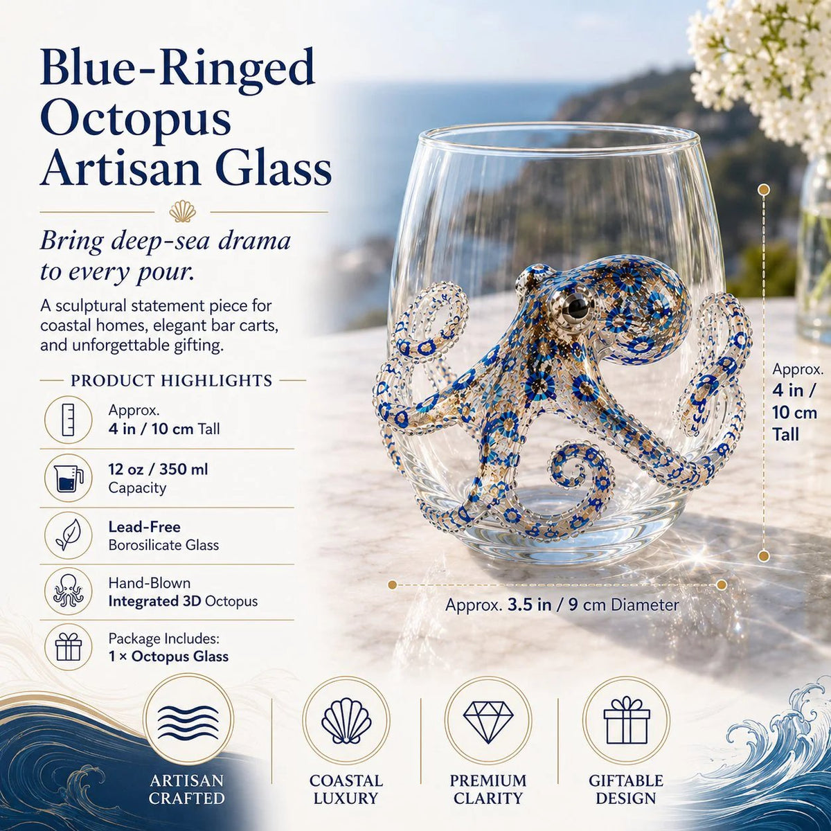 Bring the Ocean to Every Sip with Stunning 3D Artisan Glassware 🌊