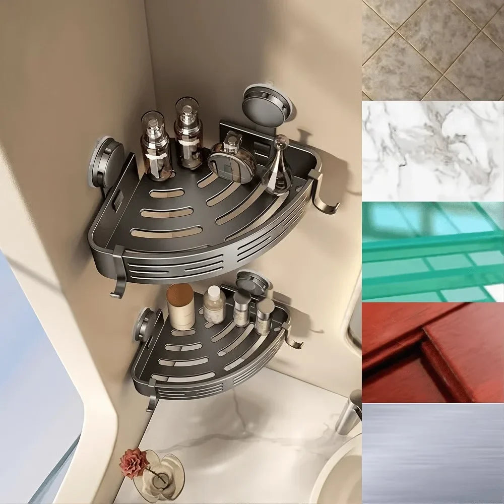Triangle Suction Cup Shower Caddy ✨No Drill Wall Mount Bathroom Corner Storage Basket