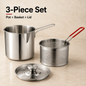 Personal Mini Deep Fryer Set – Stainless Steel Pot with Lift-Out Draining Basket & Food Tongs