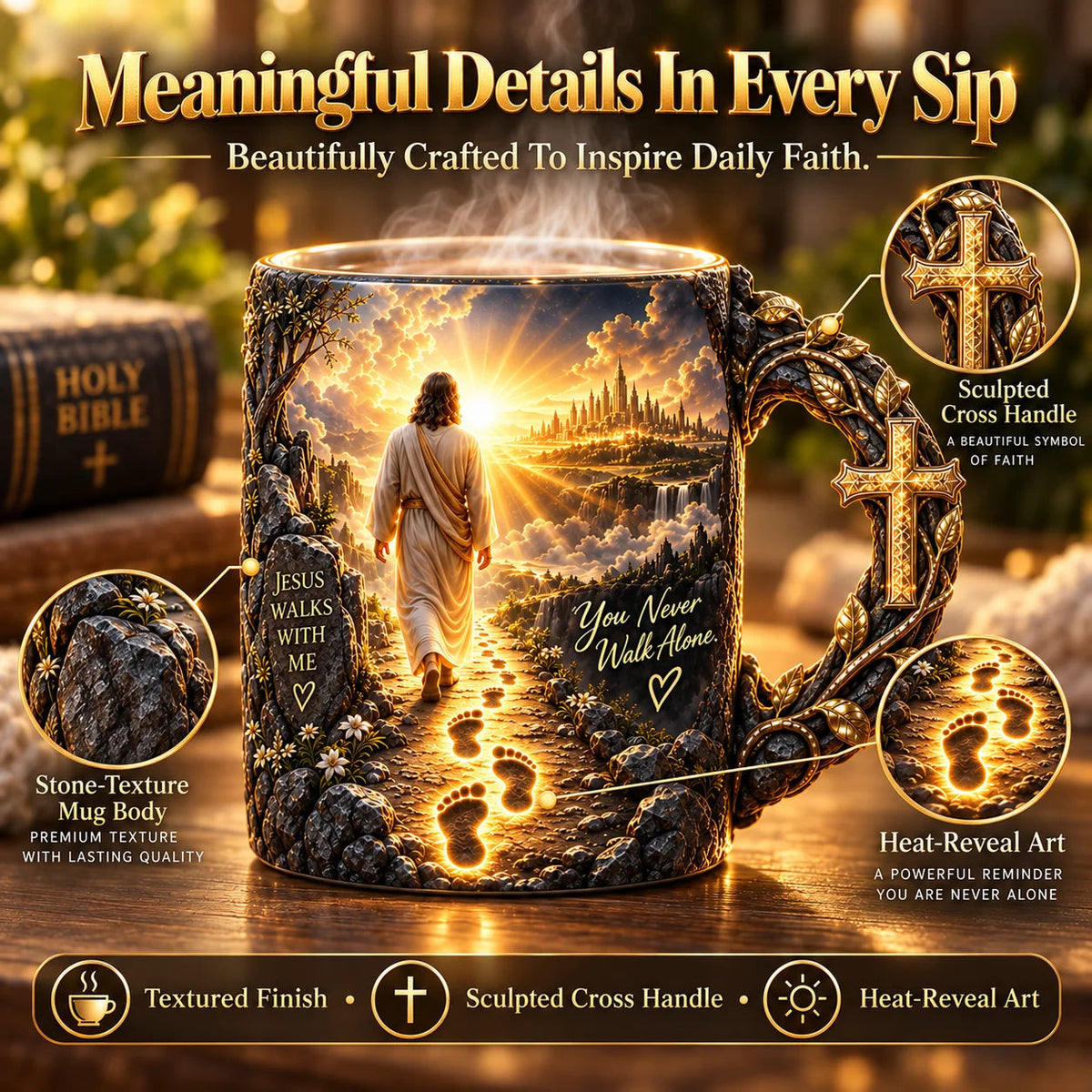 ✝️ Jesus Walks With Me™ – Heat-Reveal Faith Mug | You Are Never Alone