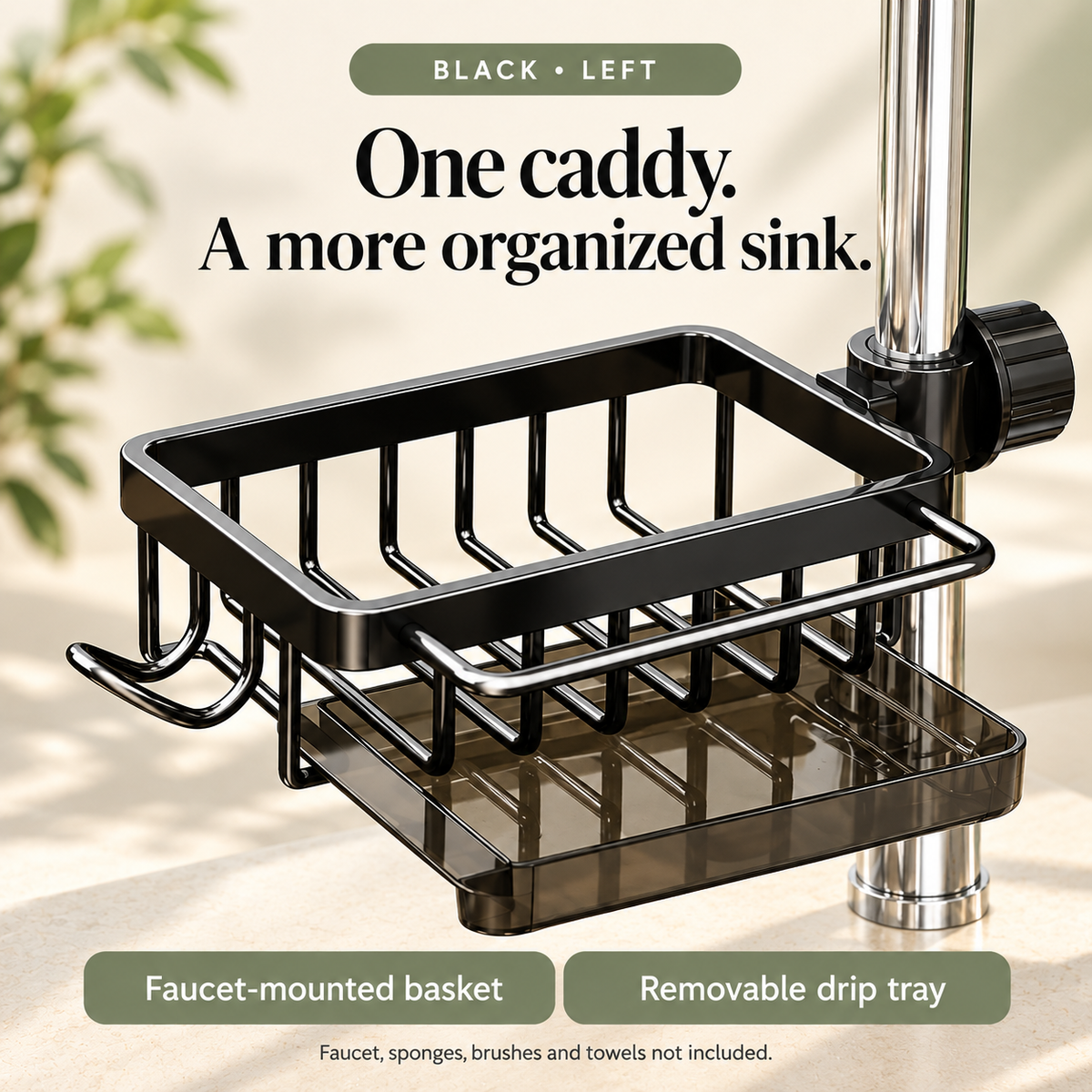 🧽 Faucet-Mounted Sink Caddy with Removable Drip Tray