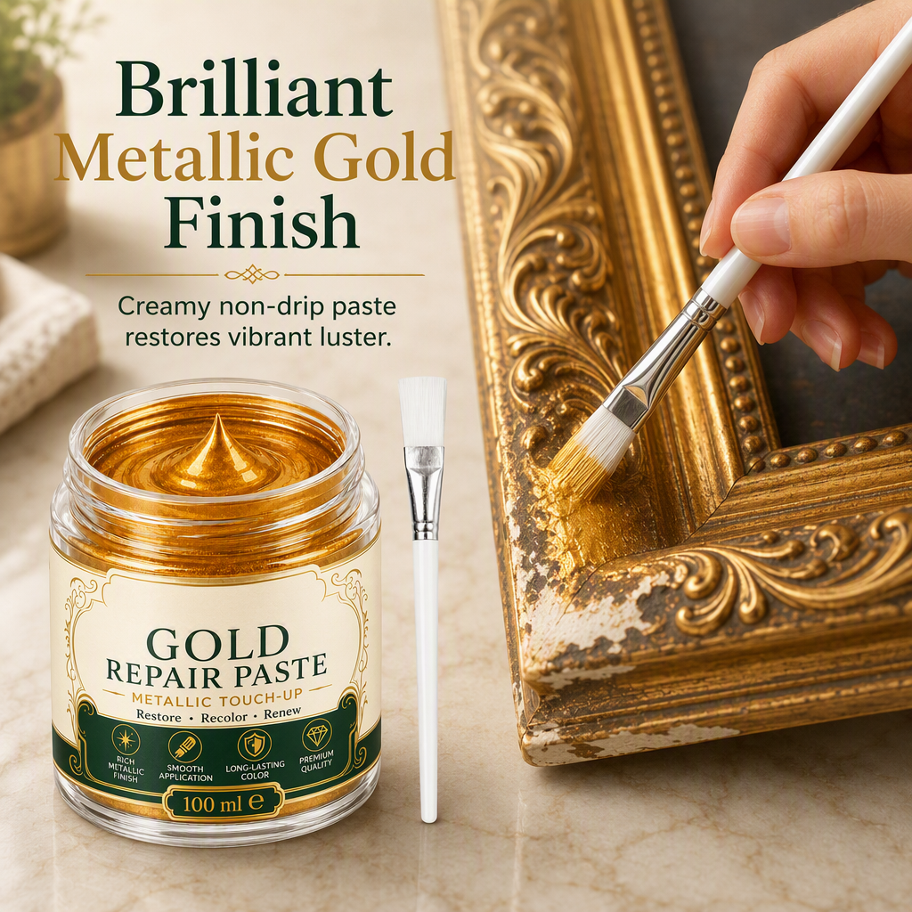 ✨ Gold Metallic Refinishing Paste – Restore Faded Frames & Home Decor with Brush 🖌️