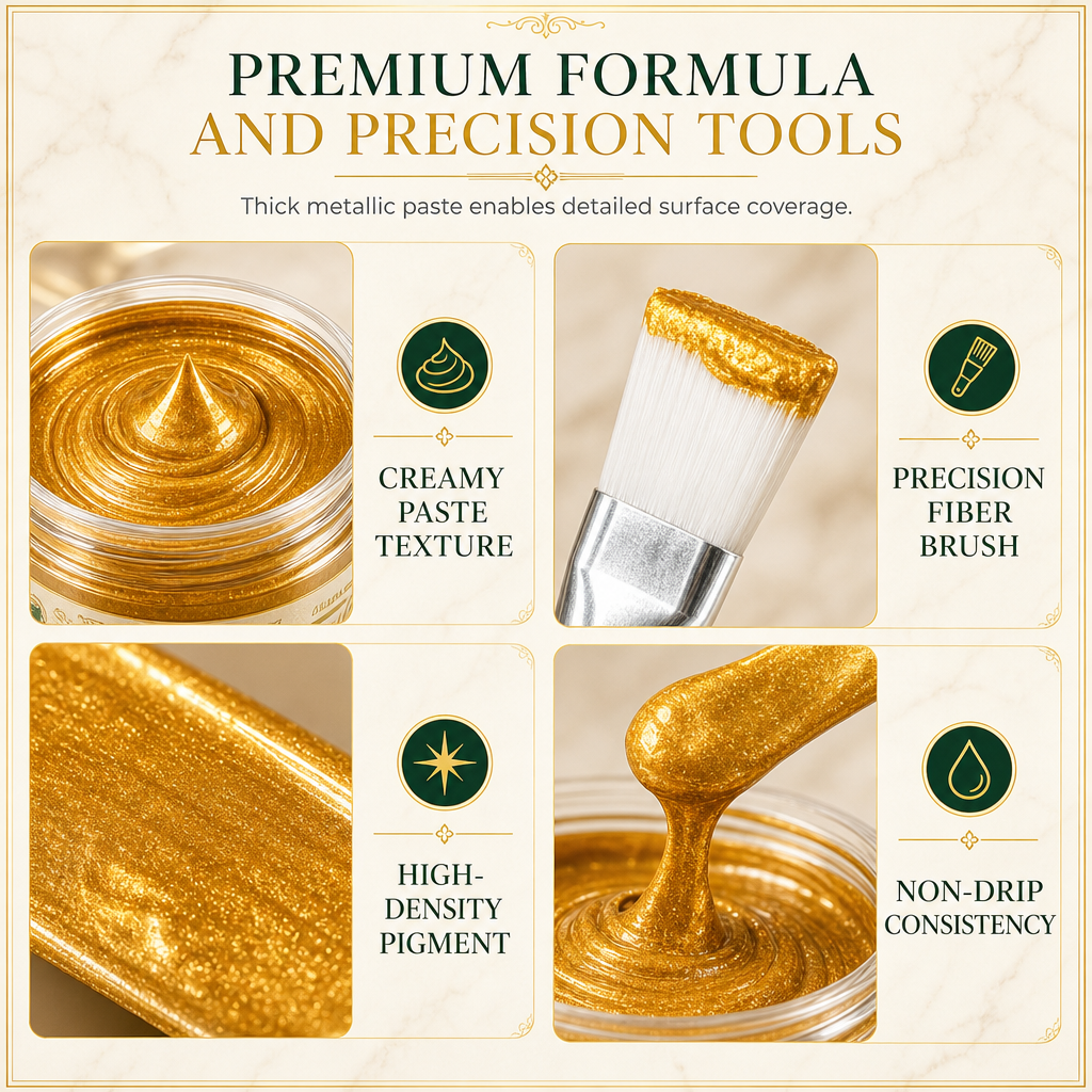 ✨ Gold Metallic Refinishing Paste – Restore Faded Frames & Home Decor with Brush 🖌️